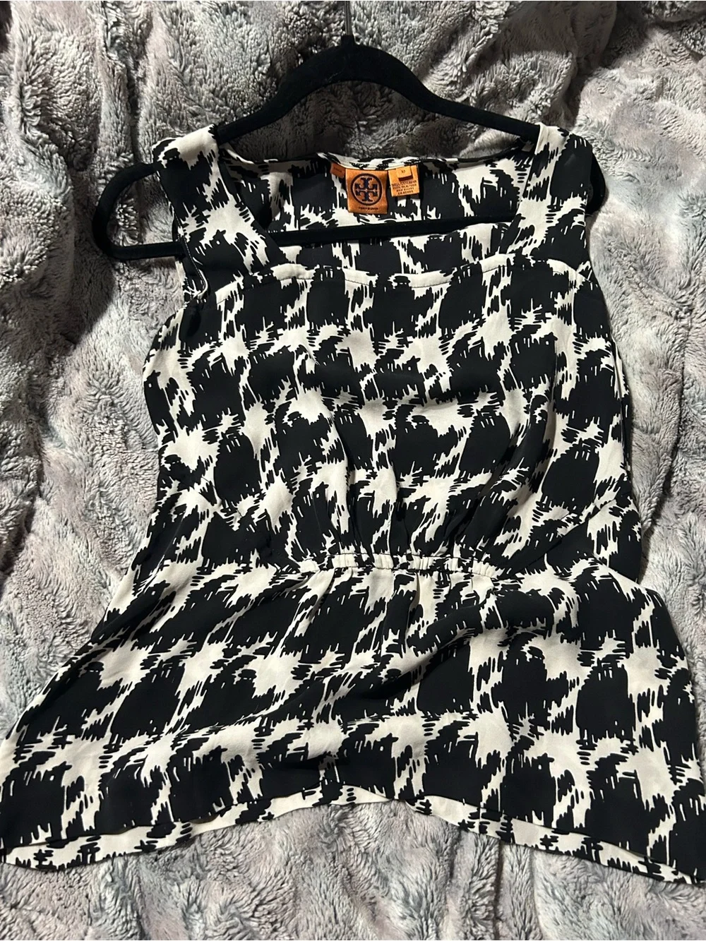 Tory Burch Black and White Abstract Print Top